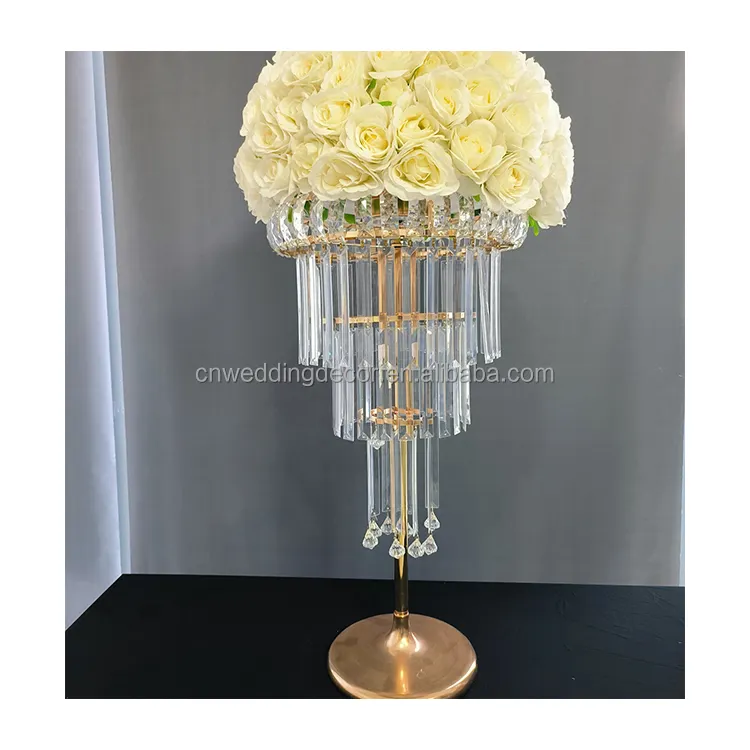 Desain Baru Meja Pernikahan Tengah Meja Berdiri Lampu Meja Tempat Lilin Kristal Bunga Berdiri untuk Pesta Pernikahan Dekorasi Acara