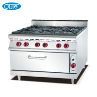 Four combiné professionnel robuste OUTE pour cuisine commerciale, gaz autonome 6 brûleurs avec four et petit meuble, en acier inoxydable SUS304/201