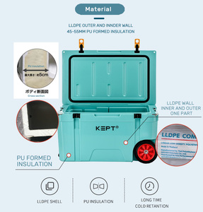 Venta al por mayor 65qt grande LLDPE duro rotomoldeado <span class=keywords><strong>enfriador</strong></span> con ruedas PE portátil Picnic comida hielo cofre para vino logotipo personalizable - Product Image 6