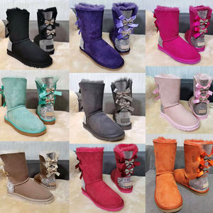 2026 Factory New Fashion Girls Customized Logo Diamond Shinning Warm Winter Women's Medium <b>Snow</b> <b>Boots</b> Sheepskin <b>Boots</b> With Bow - Product Image 6