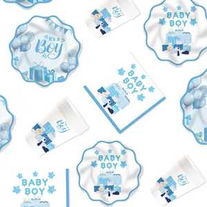 ชุดอุปกรณ์ตกแต่งงานเลี้ยงเปิดเผยเพศลูกน้อย DAMAI สำหรับทีมเด็กชาย จานกระดาษ ผ้าเช็ดปาก ของใช้บนโต๊ะอาหารแบบใช้แล้วทิ้งสำหรับงานเลี้ยงฉลองทารก สำหรับแขก 8 ท่าน - Product Image 3