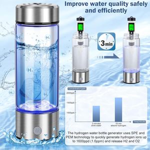 Bouteille d'eau hydrogénée 2-en-1, générateur d'hydrogène jusqu'à 9-4000 PPB, ioniseur d'eau avec technologie SPE/PEM - Product Image 1