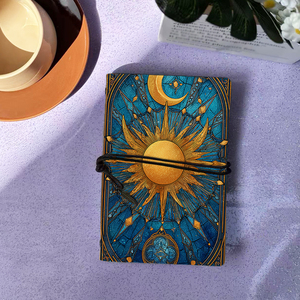 Vintage A6 Notebook Cyber Monday Regalo para equipos legales después de un caso exitoso Gana con patrones de vidrieras Sun Moon Patt - Product Image 1