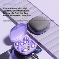 3 in 1 3 Pasang Earbud Nirkabel dalam Satu Unit Q102 Layar LED Headphone Olahraga Musik Gaming Semi-In-Ear Mini Earbud Jepit Telinga