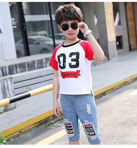Venta al por Mayor de Conjuntos de Ropa para Niños, Estilo Nuevo, Camiseta y Pantalones Cortos de Mezclilla para Niños - Product Image 3