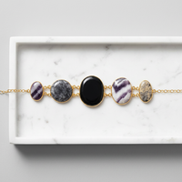 Bracelet et joncs en chaîne plaqués or 18 carats avec pierres naturelles serties, style bohème vintage, bijoux unisexes