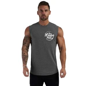 Gilet de fitness personnalisé pour hommes, t-shirt sans manches en pur coton, plaque légère, couleur unie, sports d'été, tricoté, coupe surdimensionnée - Product Image 5