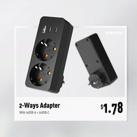 Adaptador de Enchufe Schuko Pheiyon con 2 Tomas de Corriente, 1 Puerto USB-A y 2 Puertos Tipo-C, 10A, IP20, Enchufe Compacto con Conexión a Tierra, Expansor Eléctrico para el Hogar