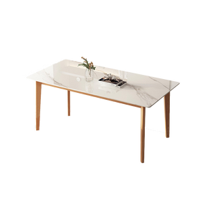 Ensemble de table à <span class=keywords><strong>manger</strong></span> moderne et simple, plateau rectangulaire blanc avec pieds en <span class=keywords><strong>bois</strong></span>, pour projet d'appartement, <span class=keywords><strong>salle</strong></span> à <span class=keywords><strong>manger</strong></span>. - Product Image 6