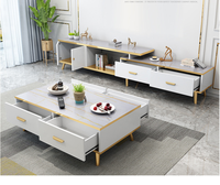 Ensemble de meuble TV et table basse en bois massif pour salon, design moderne, compatible avec les téléviseurs de 65 pouces et plus