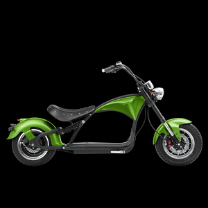 Scooter eléctrico eAhora de 60V y 2000W con llantas gruesas de 14 pulgadas, tipo chopper, bicicleta de dos ruedas para adultos, motocicleta eléctrica verde. - Product Image 1