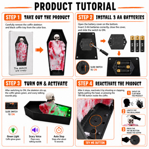 Dropshipping Shopify Esqueleto Animado en Ataúd, Decoración de Halloween con Luz Verde Activada por Sonido - Product Image 6