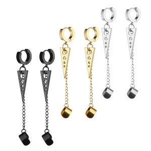 Pendientes de Clip Geométricos Triangulares de Acero Inoxidable y Aleación de Zinc, Estilo Punk Hip Hop Urbano, Joyería para Perforaciones Dobles en la Oreja - Product Image 1