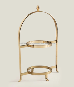Unique Design Metal Brass Cake <b>Stand</b> 2 Tier Round <b>Cupcake</b> <b>Stand</b> For Decoration Fruit Dessert Server <b>Stand</b> With Marble Platter - Product Image 5