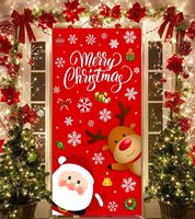 Housse de porte Joyeux Noël, rouge, avec boules de Noël, flocons de neige, boîte cadeau, bannière de porte, bannière de fête pour porte d'entrée, décorations personnalisables