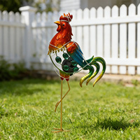 Lampe solaire poteau de jardin étanche en métal peinte à la main, thème animal (coq) avec écran LED, pour patio et allée