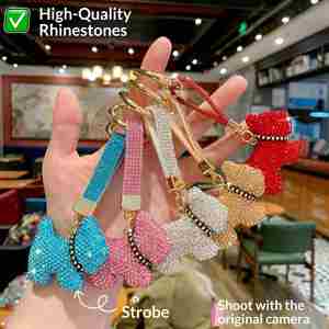 Trendy Cartoon Diamond-Studded French Bulldog Keychain Pendant with Sparkling Design Small Gift for Car Keychain Decoration - Product Image 2