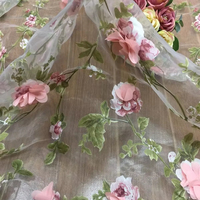 Tissu en maille jacquard 2024, organza 3D, dentelle florale en voile brodée, accessoires de robe de mariée, respirant, séchage rapide