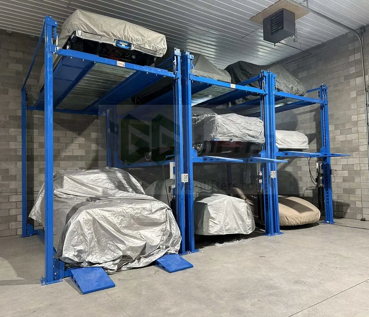 4 post triple stacker parking equipment hydraulic 3 levels vertical lifting system car parking lift