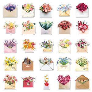 50 pegatinas personalizadas troqueladas para escribir, con diseño de <span class=keywords><strong>ramo</strong></span> de flores y dibujos animados, para fundas de teléfono, portátiles y botellas de agua, venta al por mayor de fábrica - Product Image 4