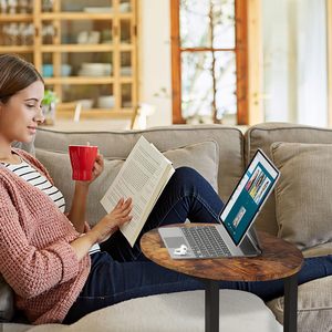 Modern Bamboo Coffee <strong>Table</strong> <strong>C</strong> <strong>Shaped</strong> Oval Minimalist Living Room Furniture with Storage Multi-functional Sofa TV Tray - Product Image 4