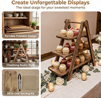 Plateau en bois et en carton personnalisé, plateau de service alimentaire pliable, décoration de fête, mini plateau en bois à 3 niveaux avec plateau en bois plat