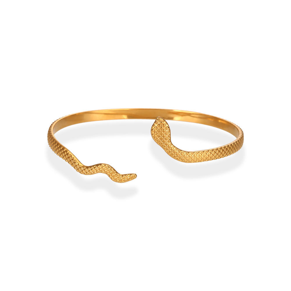Adjustable Texture Snake Shaped Bangle - 18k Gold Plated