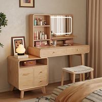 Coiffeuse en Bois Massif Écologique et Durable avec Éclairage Intégré Réglable, Meuble de Rangement Multifonctionnel de Luxe pour Chambre à Coucher