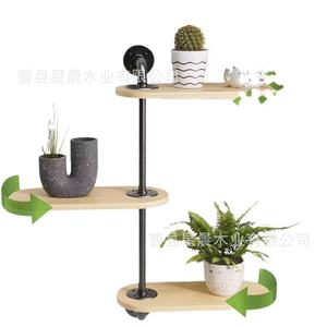Étagère murale industrielle rétro en métal et bois à 3 niveaux, support rotatif pour plantes, étagère flottante pour cuisine et chambre - Product Image 5