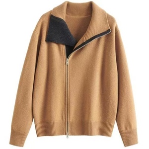 Cárdigan de cuello alto con doble cremallera para mujer, nuevo diseño, venta al por mayor, suéter cómodo con botones y bloque de Color transpirable grueso - Product Image 2