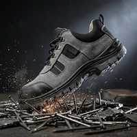 Chaussures de sécurité à embout d'acier en daim respirant, bottes de travail antistatiques antidérapantes à semelle PU, coupe mi-haute pour hommes, toutes saisons, pour la construction