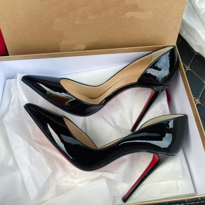 Chaussures en cuir véritable noir pour femmes, style de créateur de luxe. Chaussures habillées élégantes à semelle rouge, talons hauts pour femmes - Product Image 3