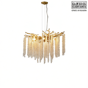 Lampadario a sospensione Clived Es Icabryamza da 24 pollici in ferro dorato con filamenti di cristallo a cascata per soggiorno - Product Image 1