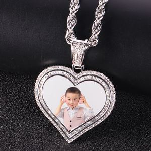 Vente chaude bricolage mémoire <span class=keywords><strong>photos</strong></span> personnalisé double couche amour mâle et femelle couple pendentif zircon hip hop photo collier - Product Image 6