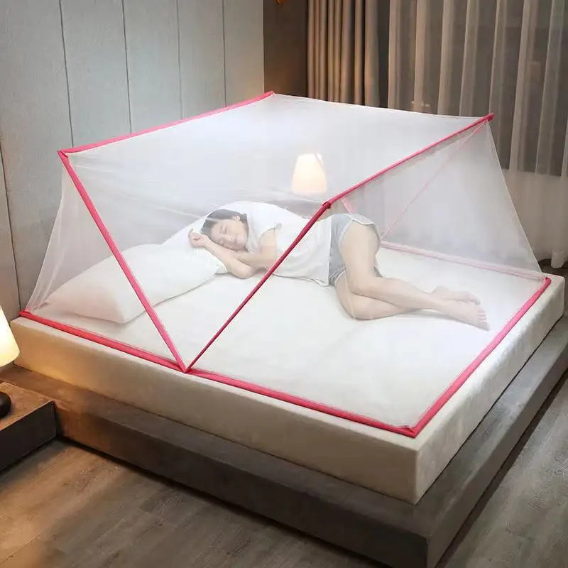 Kelambu tempat tidur modis bebas pemasangan, jaring nyamuk nyaman dapat dilipat dengan ukuran penuh