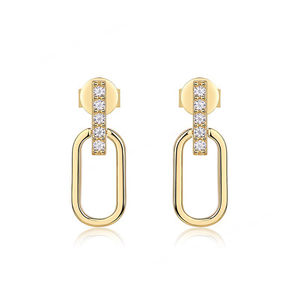 Pendientes de Botón de Plata de Ley 925 con Moissanita Estilo Francés, Diseño en U Dorado de Moda, Chapados en Oro de 18K para ForeverStar Certificado - Product Image 2