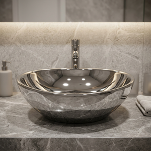 Lavabo de latón de doble pared con acabado niquelado brillante DS-116, de 40 cm, para el hogar, de lujo y duradero, de la marca Delicate Metals. - Product Image 4