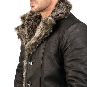Manteau d'hiver long pour homme en cuir véritable, écologique, respirant, imperméable, anti-plis, col mandarin, double boutonnage - Product Image 6