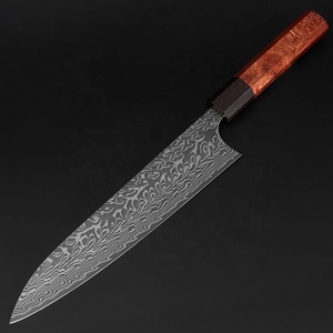Cuchillo de chef japonés Gyuto Damascus Bunka de diseño estético, hecho de acero damasco con mango octogonal de madera. - Product Image 1