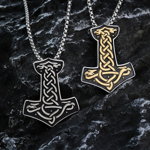 Collar con Colgante de Lobo Celta y Ancla de Acero Inoxidable para Hombre, Estilo Nórdico, Joyería de Regalo - Product Image 1