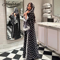 Abaya Hafizah à pois noirs et blancs avec bordure en dentelle épaisse, robe musulmane de Dubaï, vente en gros, Kaftan Ramadan Aïd 2026, fournisseur d'usine