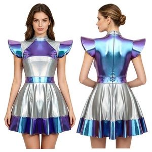 Vestido Metálico para Mujer, Estilo Futurista, Disfraz de Escenario Espacial, Falda Plisada, Cuello Alto, Hombros con Alas, Ropa para Fiesta Rave y Baile, Personalizado - Product Image 2