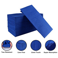 Serviettes de table jetables bleues effet lin avec pochette intégrée pour couverts pré-pliée, serviettes en papier pour invités