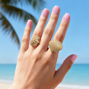 HOVANCI Summer Bohemia Style <strong>Gold</strong> Plated Stainless Steel Women's Jewelry <strong>Ring</strong> Shell Starfish Adjustable Open <strong>Cocktail</strong> <strong>Ring</strong> - Product Image 1