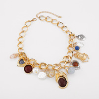 Boucles d'oreilles géométriques rétro européennes et américaines en perles et pierres précieuses, collier pendentif créatif en résine et alliage acrylique ZA