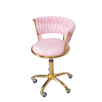 Chaise de barbier moderne réglable - Revêtement en velours, base dorée, design ergonomique, rotation à 360 degrés, hydraulique, pour salons de coiffure