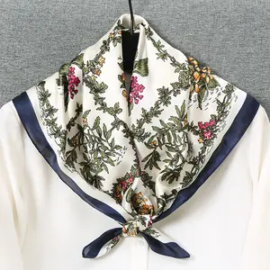 Simple and elegant Japan and South Korea sweet plant flower scarf 70cm small square scarf women decorative headband
