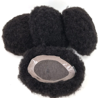 Toupet de remplacement en cheveux humains Afro Kinky Curly Hair pour hommes Toupet Hair Mono Net Durable