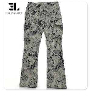 LARSUR Logo personnalisé OEM ODM Jeans empilés pour hommes Jeans jacquard à bords bruts Jeans évasés Pantalons en <span class=keywords><strong>tapisserie</strong></span> délavée pour hommes - Product Image 6