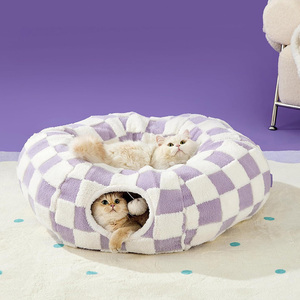 Cuccia per Gatti Multifunzione 2 in 1, Tunnel e Cuccia a Ciambella con Cuscino Circolare Lavabile, Morbido Letto per Gatti in Sherpa - Product Image 3